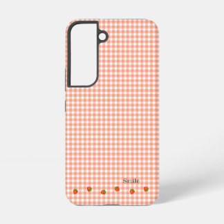 Custom Text Strawberry Check Orange Samsung Galaxy S22 Case