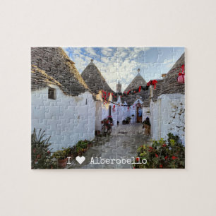 Custom text, street with trullis in Alberobello, Jigsaw Puzzle