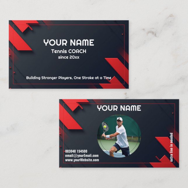 🎾Custom text,  Stroke by Stroke Tennis Coach Business Card (Front/Back)