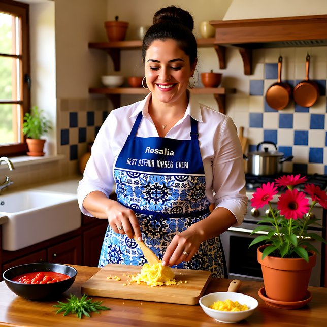 Custom text💙 Stunning blue Azulejos Apron (Custom text💙 Stunning blue Azulejos Apron)