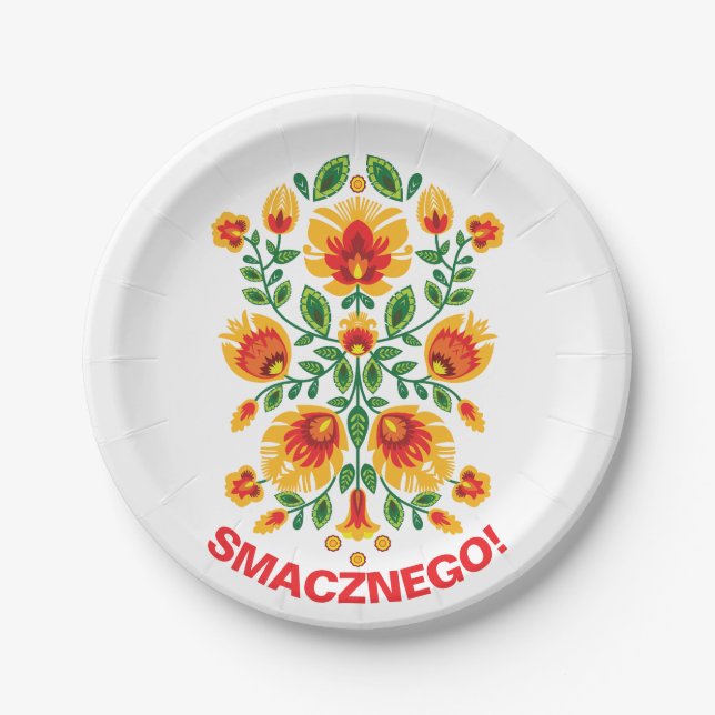 Custom text💛🧡❤️Stunning polish Folk Wycinanki  Paper Plates (Front)