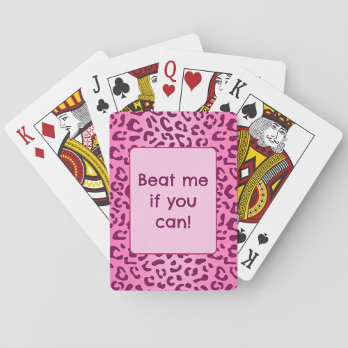 Custom Text Stylish Pink Leopard Print Poker Cards