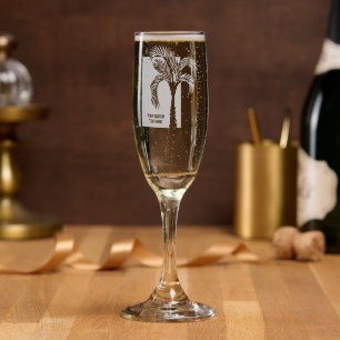 Custom Text Stylized Tropical Palm Tree Champagne Flute