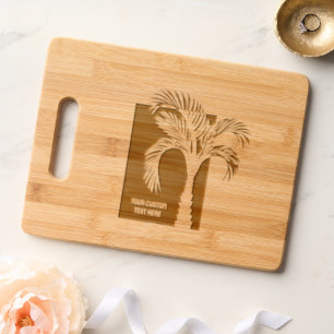 Custom Text Stylized Tropical Palm Tree Engraved Cutting Board