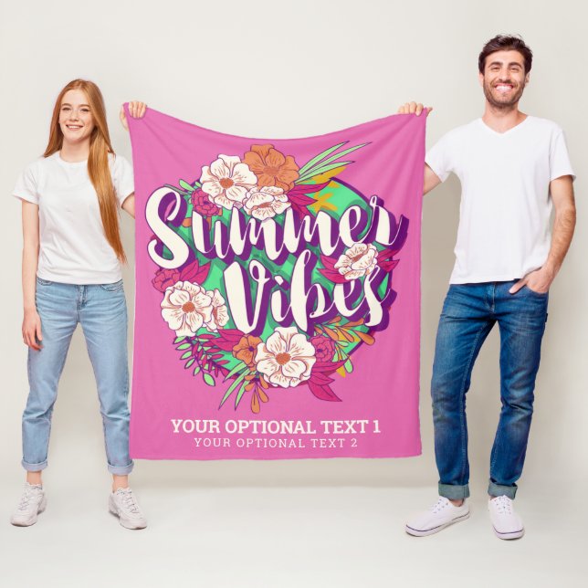 Custom Text Summer Vibes Fleece Blanket (In Situ)