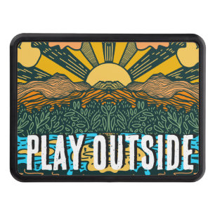 Custom Text Sunrise Mountains and Lake Hitch Cover