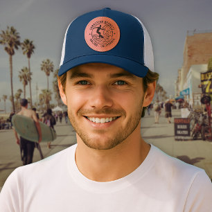 Custom Text Surfer Waves Surf Board Leather Patch Hat