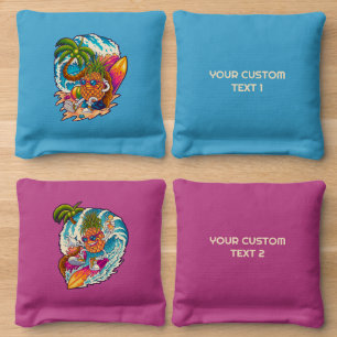 Custom Text Surfing Pineapple Cornhole Bags