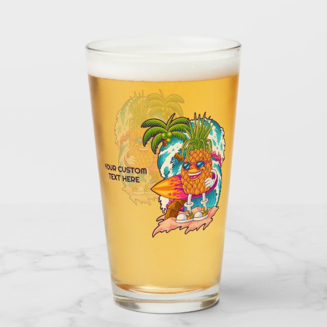Custom Text Surfing Pineapple Glass (Back Filled)