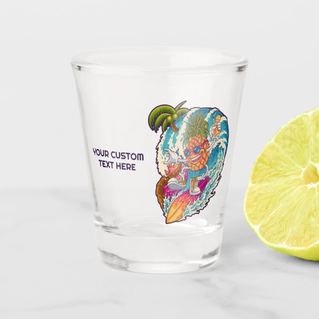 Custom Text Surfing Pineapple Shot Glass (Front)