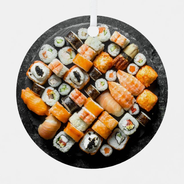 Custom Text Sushi Platter Metal Ornament (Front)