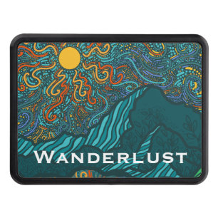 Custom text Swirling Sun and Sky with Mountains Hitch Cover