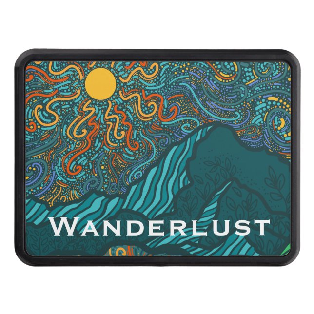 Custom text Swirling Sun and Sky with Mountains  Hitch Cover (Front)