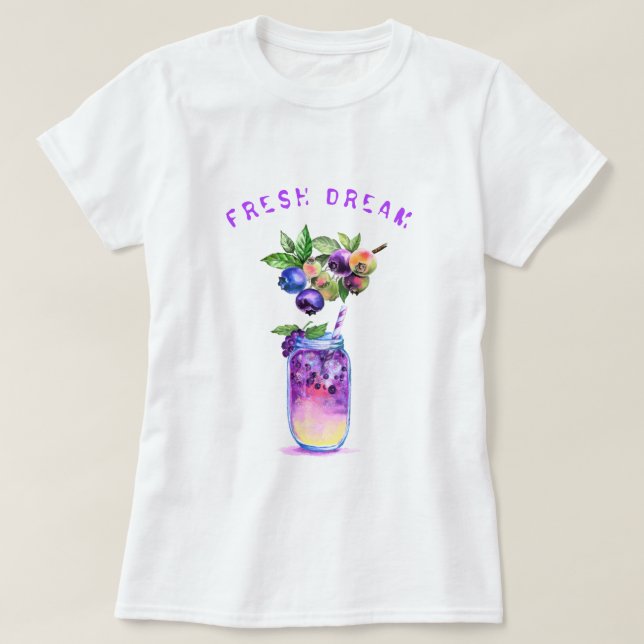 Custom Text T-Shirt with Blueberry Juice Drink (Design Front)