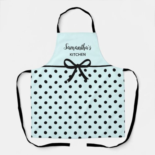 Custom Text Teal Black Polka Dots Cute Kitchen Apron