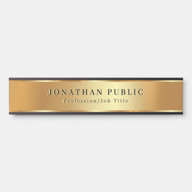 Custom Text Template Elegant Black And Gold Door Sign (Front)