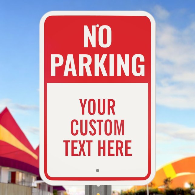 Custom Text Template Red + White block NO PARKING Metal Sign (Creator Uploaded)