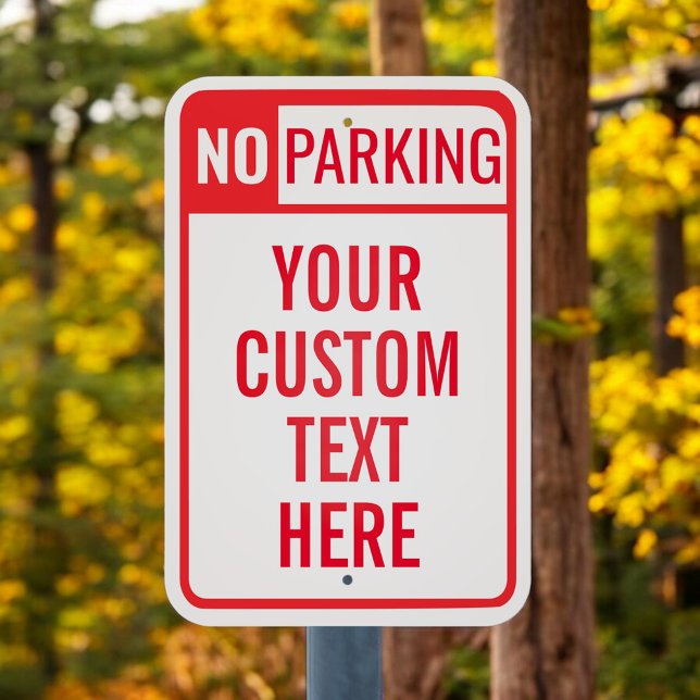 Custom Text Template Red + White block NO PARKING Metal Sign (Creator Uploaded)