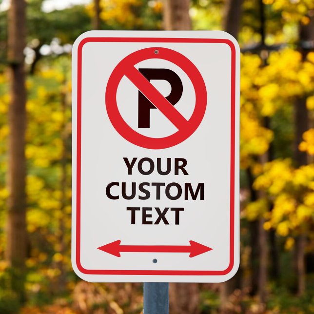 Custom Text Template Red + White No Parking Icon Metal Sign (Creator Uploaded)