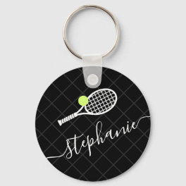 Custom Text Tennis Ball Racket Monogrammed Keychain