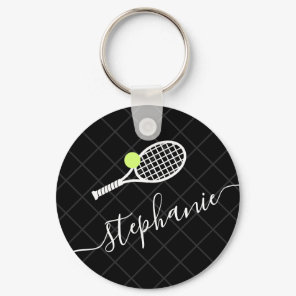 Custom Text Tennis Ball Racket Monogrammed Keychain