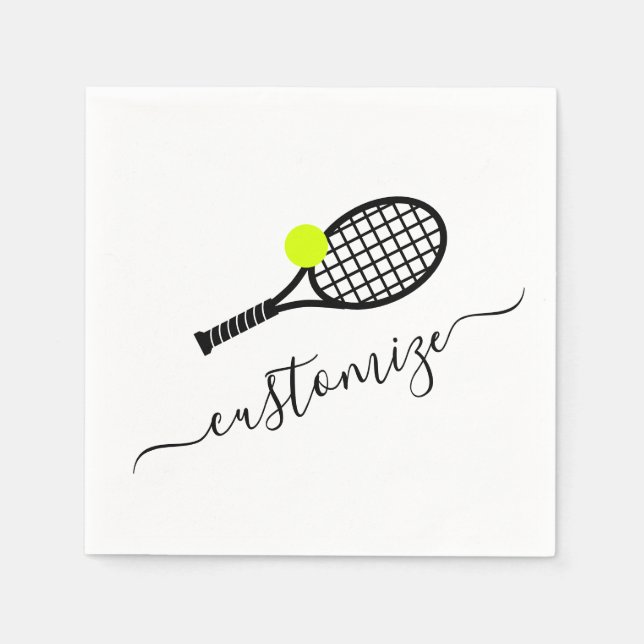 Custom Text Tennis Ball Racket Party Banquet Napkins (Front)