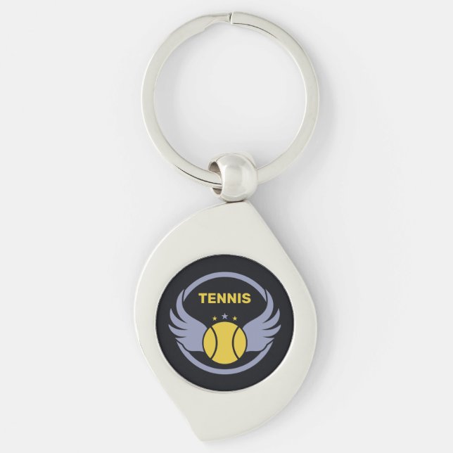 Custom Text Tennis Ball with Wings Keychain (Front)