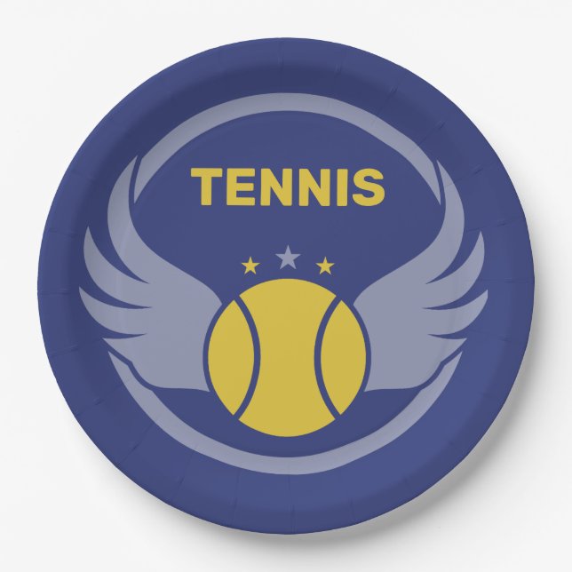 Custom Text Tennis Ball with Wings Paper Plates (Front)