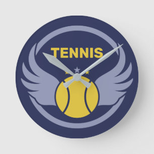 Custom Text Tennis Ball with Wings Round Clock