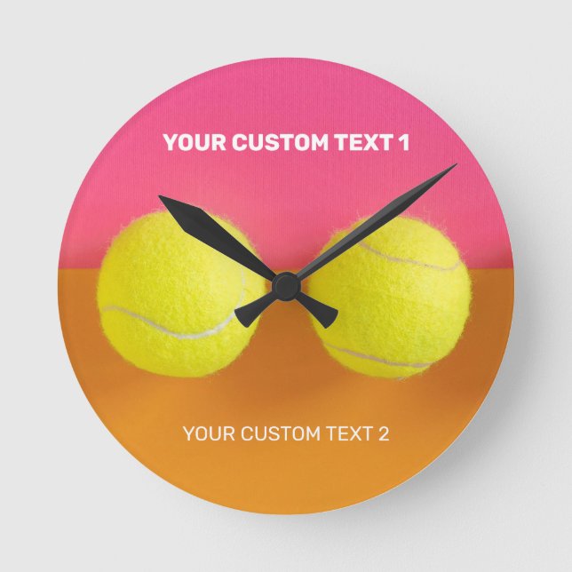 Custom Text Tennis Balls Round Clock (Front)