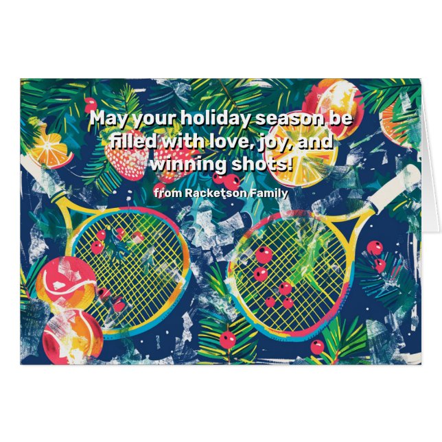 🎾🎄Custom text, Tennis Festive Tennis Fun!  Cards (Front Horizontal)