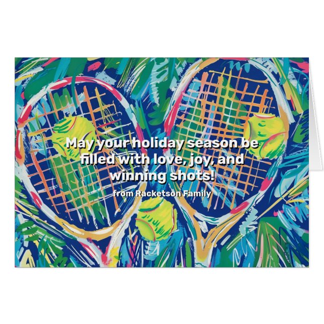 🎾🎄Custom text, Tennis Holiday Tennis Cheer Cards (Front Horizontal)
