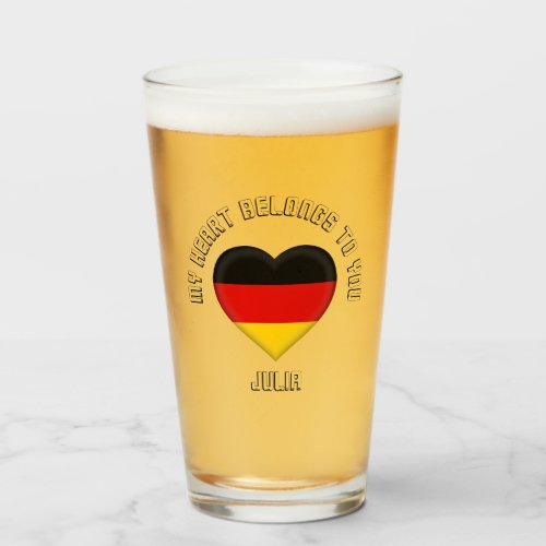 Custom Text The German Flag Heart Glass