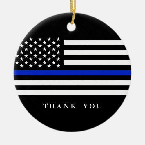 Custom Text Thin Blue Line Patriotic Flag Ceramic Ornament