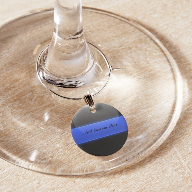 Custom Text Thin Blue Line Wine Charm (In Situ)