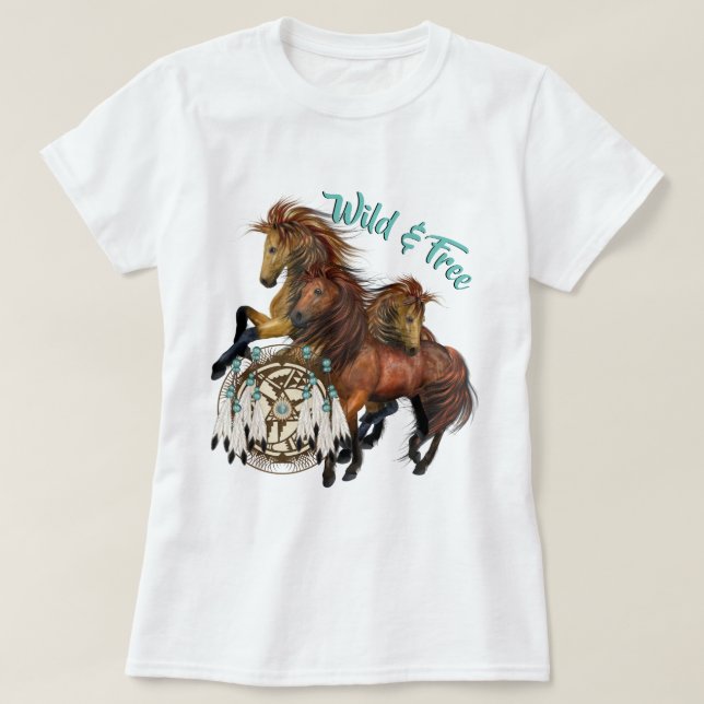 Custom Text Three Wild Stallions and Mandala Shirt (Design Front)