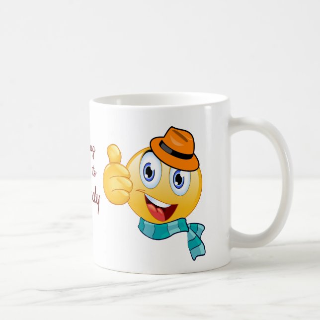 Custom Text Thumbs up Emoji with Hat and Scarf Coffee Mug (Right)