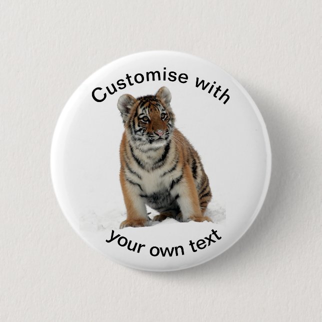 Custom Text Tiger Cub in the Snow Button (Front)
