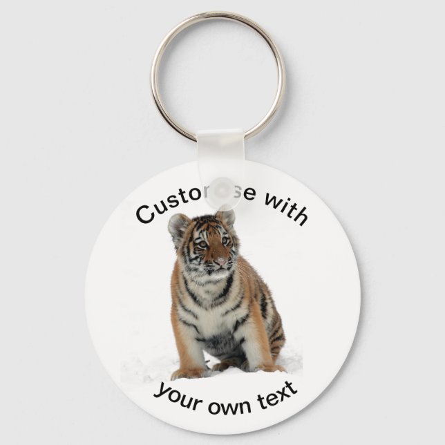 Custom Text Tiger Cub in the Snow Keychain (Front)
