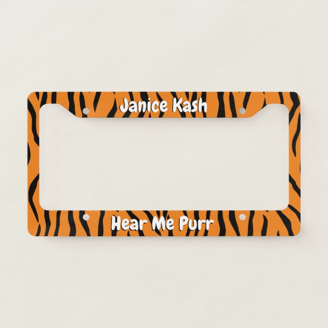 Custom Text Tiger Pattern License Plate Frame (Front)