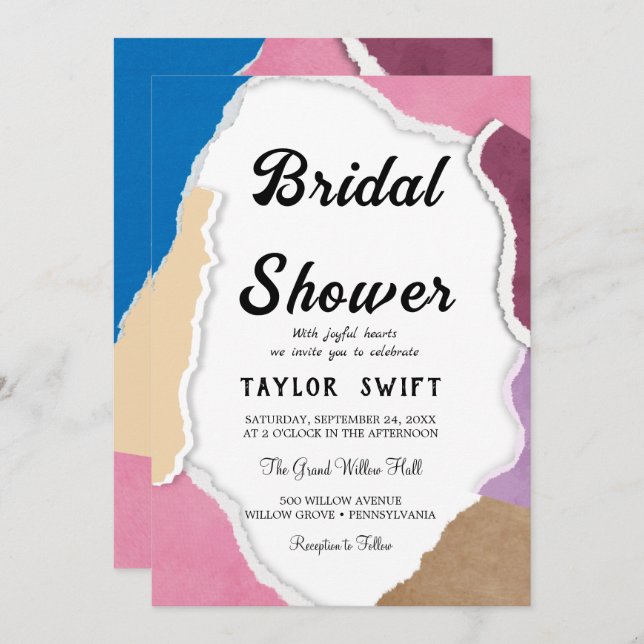 Custom Text Torn Paper Bridal Shower Invitation (Front/Back)