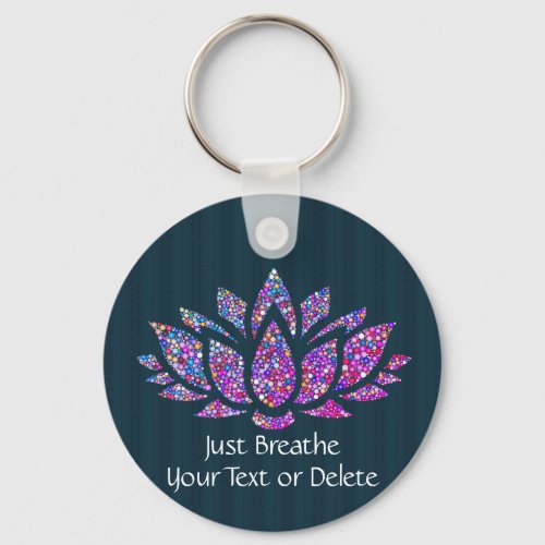 Custom Text Tranquil Teal  Rainbow Lotus Flower Keychain