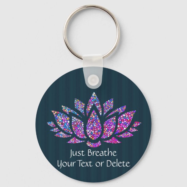 Custom Text Tranquil Teal & Rainbow Lotus Flower Keychain (Front)