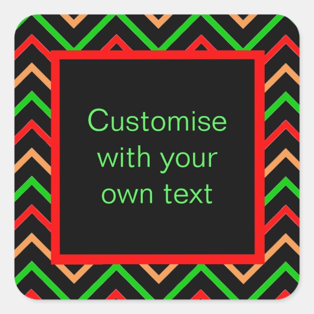 Custom Text Trendy Chevron Black Square Sticker (Front)