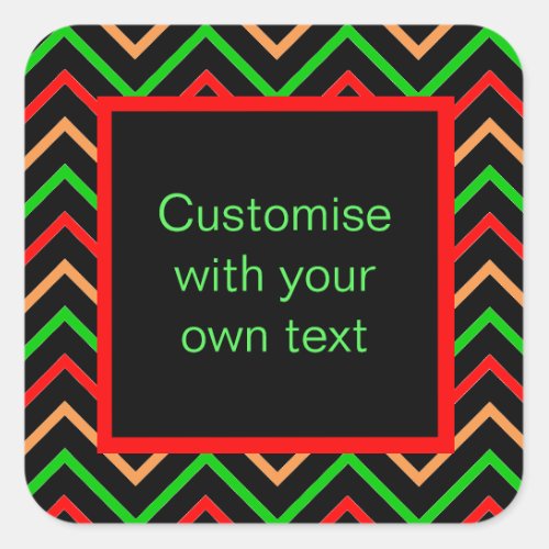 Custom Text Trendy Chevron Black Square Sticker