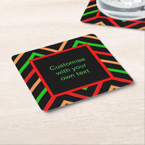 Custom Text Trendy Chevron Square  Square Paper Coaster
