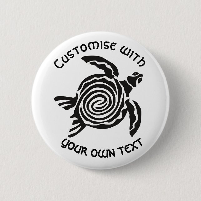 Custom Text Tribal Turtle Design Button (Front)