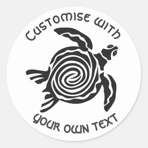 Custom Text Tribal Turtle Design Classic Round Sticker