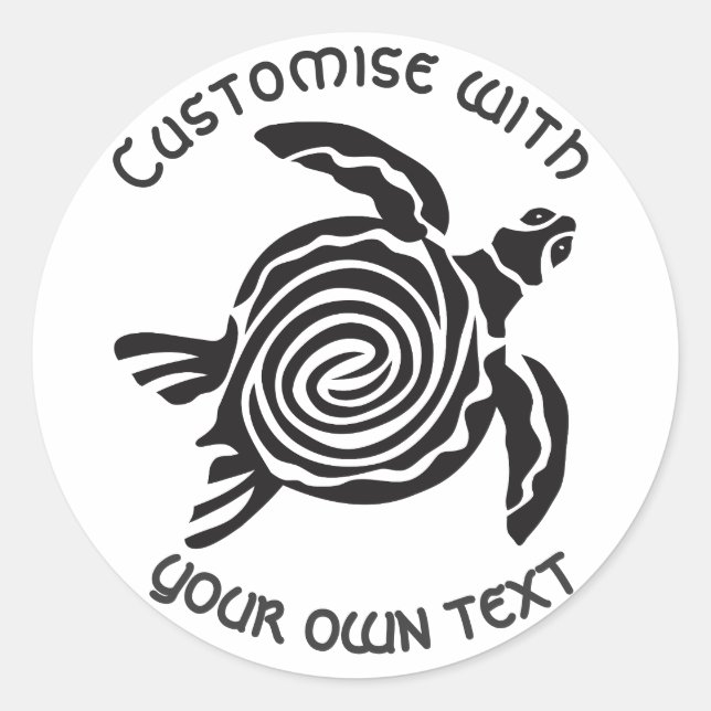Custom Text Tribal Turtle Design Classic Round Sticker (Front)