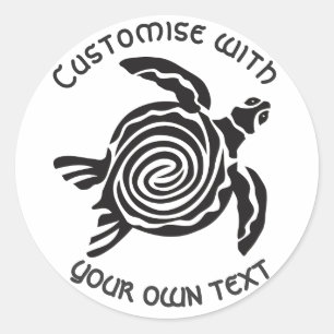 Custom Text Tribal Turtle Design Classic Round Sticker